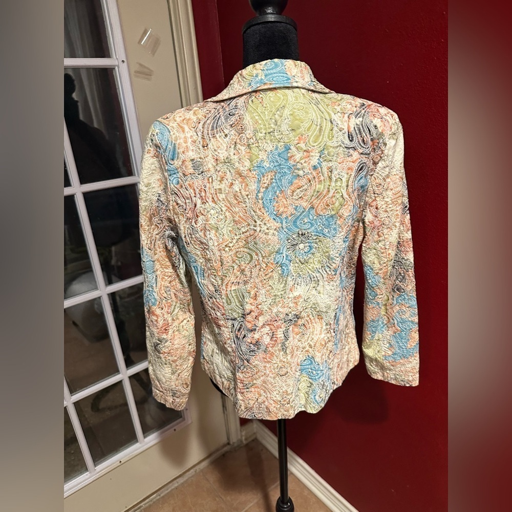Analogy Petite Women’s Multicolor Paisley Textured Blazer Jacket PL Cotton Blend - Picture 7 of 7